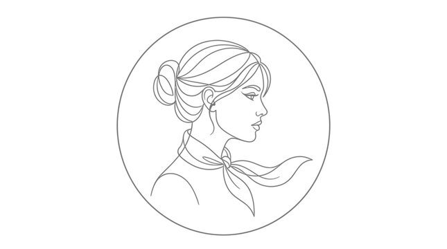 Elegant Woman Profile, Minimalist Line Art, Scarface Style, Circle Icon