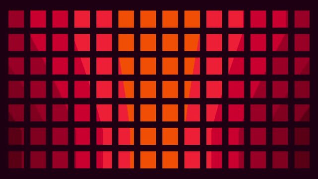 A dense grid of small glowing orange and red squares tiles the screen in a retro pixel-style abstract digital mosaic pattern