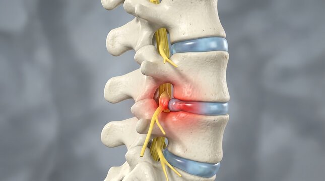3D Anatomy Illustration Lumbar Herniated Disc Compressing Spinal Nerve &ndash; Medical Illustration