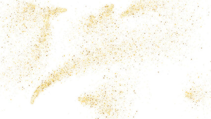 Golden glitter dust splash on white background, sparkling gold sand texture, shimmering metallic particles for luxury holiday design © NURUN