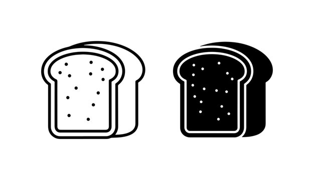 Toast Bread Slices, Black and White Icons, Food Vector Graphics