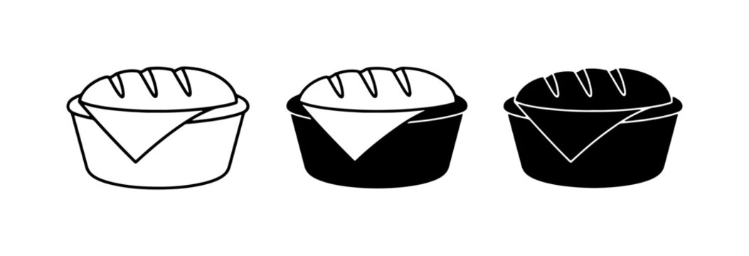 Bread Basket Icons: Outline, Silhouette, and Filled Styles