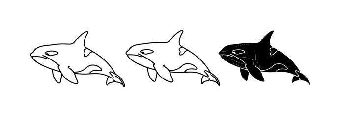 Orca Whale Icons, Killer Whale Vector Graphics, Marine Mammal Illustrations © Imran