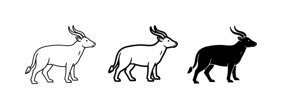 Antelope Icons, Silhouette and Outline Vector Graphics