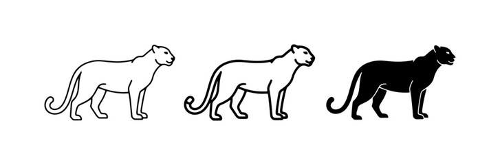 Fototapeta premium Panther Icons: Silhouette, Outline, and Filled Vector Art