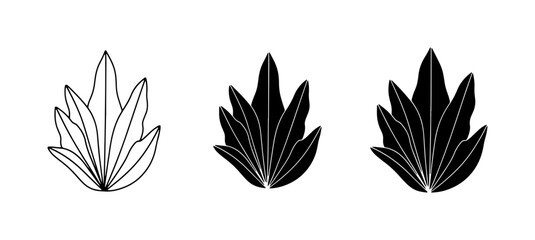 Leaf Icons Set: Outline, Black Silhouette, White Silhouette © Shihabur