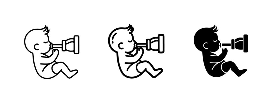 Baby with Telescope Icons, Future Vision, Exploration, Curiosity