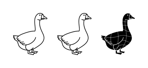Goose Vector Icons: Outline, Silhouette, and Plaid Styles © Mahmudur