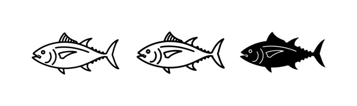 Tuna Fish Icons, Seafood Vector Graphics, Marine Life Illustrations