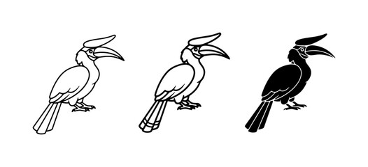 Hornbill Bird Vector Icons, Tropical Wildlife Graphics, Exotic Bird Silhouettes © Mariyam