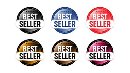 Obraz premium Best Seller Badges Set. Best seller badge vector set featuring ecommerce labels, premium marketing icons, and commercial product promotion symbols.