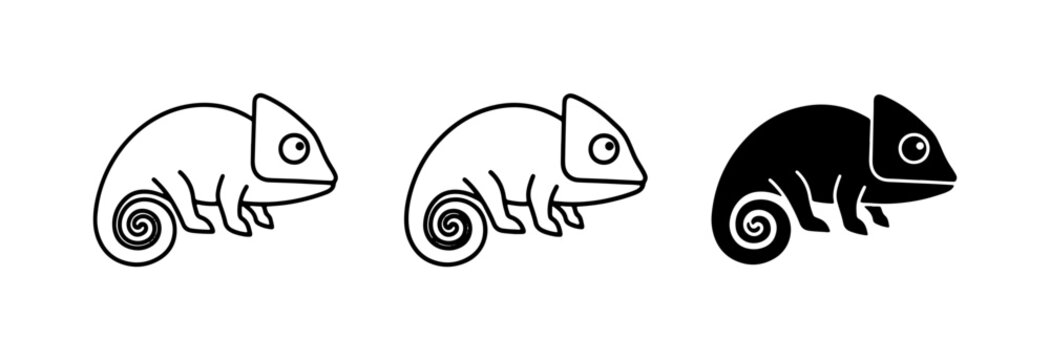 Chameleon Icons: Outline, Line Art, Silhouette Vector Set