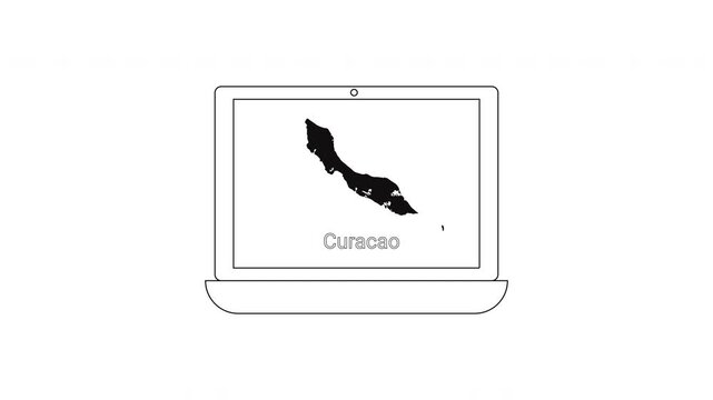 Laptop displaying a map of Curacao and a silhouette of a person.