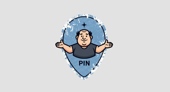 Cheerful man character on a blue denim textured guitar pick