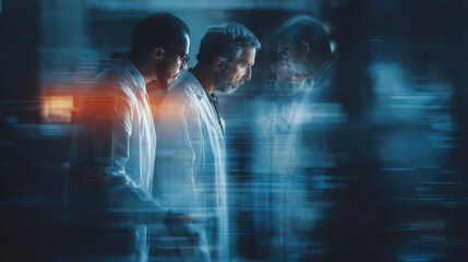 Fototapeta premium Professional team of scientists collaborating on advanced medical research in a modern lab