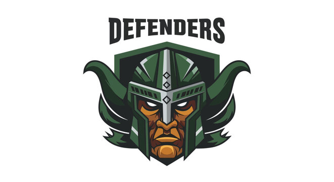 A powerful and commanding emblem featuring a fierce warrior's helmeted head, symbolizing strength, protection, and a resolute spirit in battle