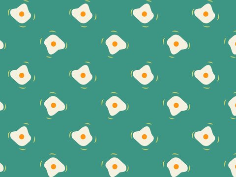 Cute Fried Egg Seamless Pattern on Green Background Vector Illustration