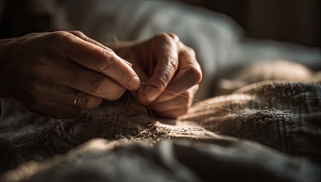 Close-up of elderly hands clasped together in prayer or contemplation.
