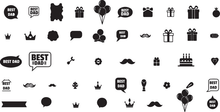 Black vector illustration of best dad typography and mustache icons