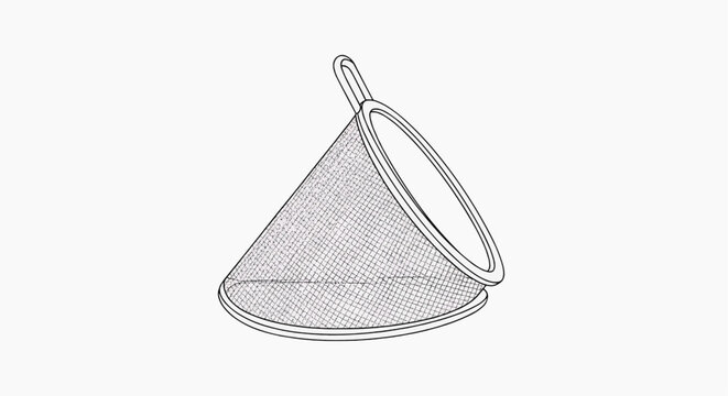 An illustration of a kitchen strainer utensil in a neutral environment.