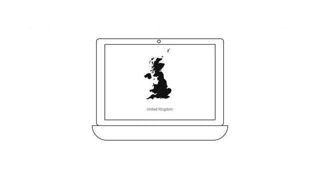 Laptop displaying map of Great Britain with text Great Britain.