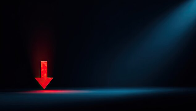 Red arrow points down in spotlight