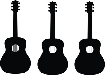 Naklejka premium Acoustic guitar silhouettes, musical instruments vector, black guitar illustration set