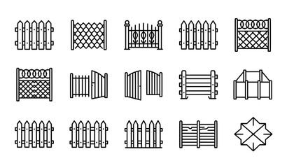 Fence line icon collection with garden and security barrier vector symbols © Md