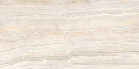 Fototapeta premium A natural beige travertine marble texture displaying prominent, organic horizontal layers and warm cream tones across a polished stone surface