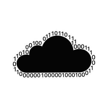 Cloud Computing, Binary Code, Data Storage, Black Vector Icon