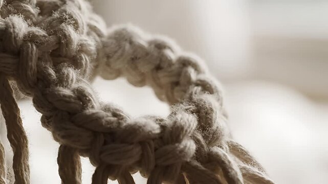 Closeup of a thick textured rope knot with a circular opening.