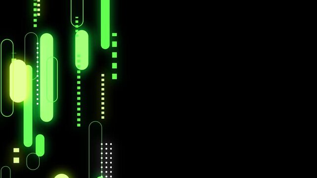 サイドを流れる緑色のネオンデジタルラインのループ背景 / Neon Green Digital Lines Side Flow Loop Background