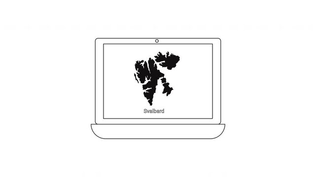 Laptop displaying map of Svalbard archipelago in the Arctic Ocean.