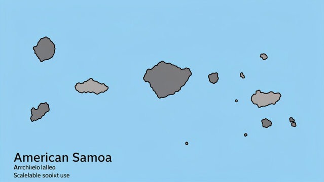 Map of American Samoa with surrounding islands in blue and gray colors for educational use