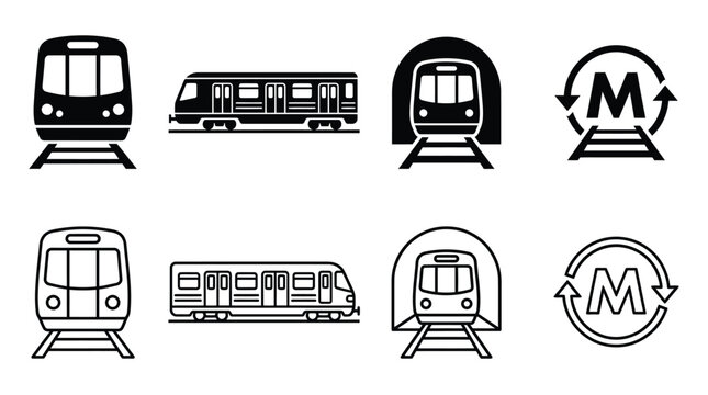 Train And Subway Car Line Icons With Circular Transportation Symbol