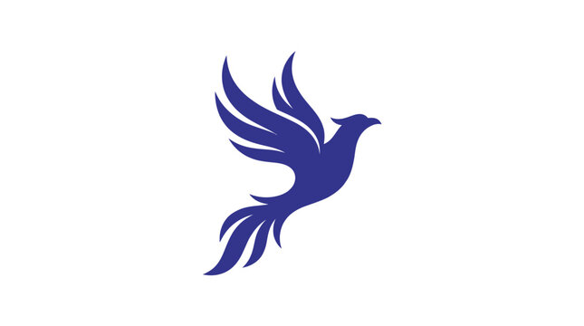 Blue phoenix silhouette against a white background stylized avian form