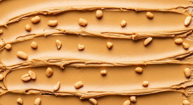 Close up view of peanut butter spread with peanuts for food background