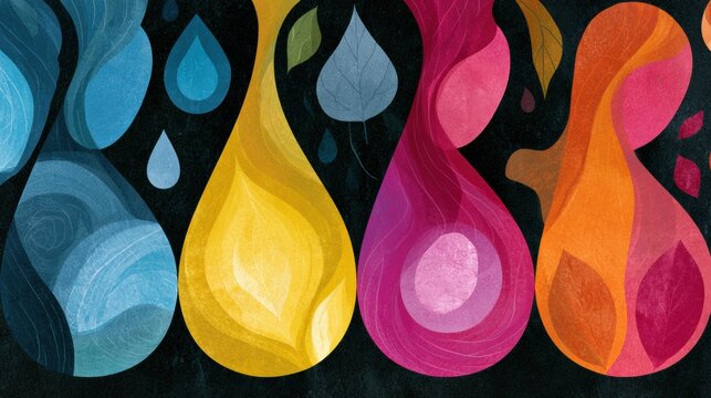 The scene shows four abstract female forms representing different seasons of the menstrual cycle.