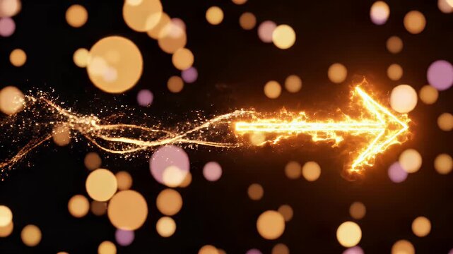 A bright orange arrow of fire moves to the right, leaving a trail of light and sparks