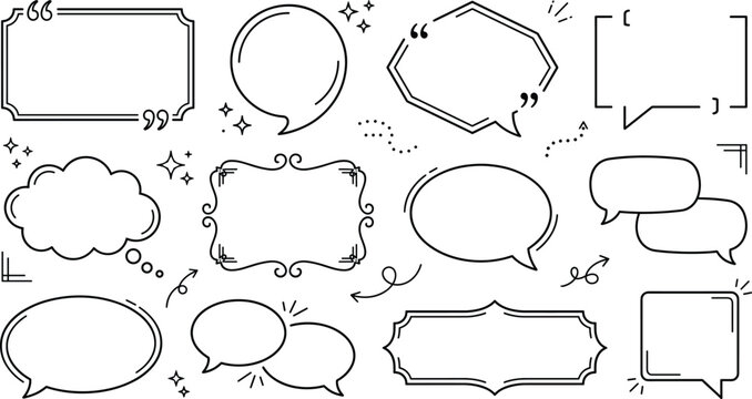 Speech Bubble Text Frame and Quote Box Vector Line Icon Set for Comments Testimonials and Social Media Designs