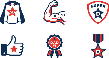 Obraz premium Super dad fatherhood icons flat vector illustration for hero parent celebration