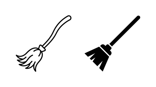 Two brooms one outline and one silhouette on white background