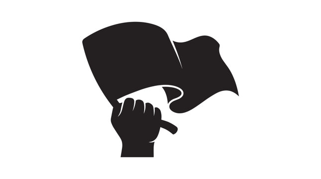 Hand holding a black flag waving in the wind symbol of protest or demonstration