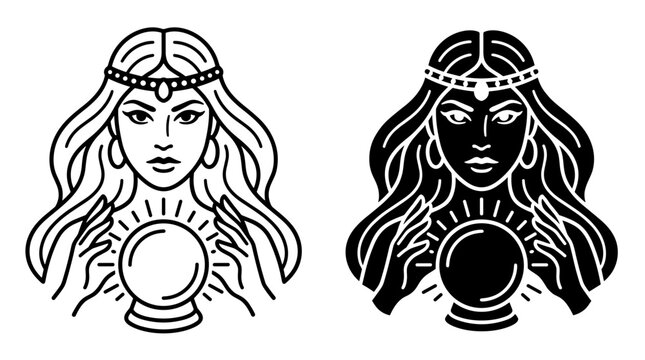 Fortune teller woman with crystal ball mystical divination future prediction