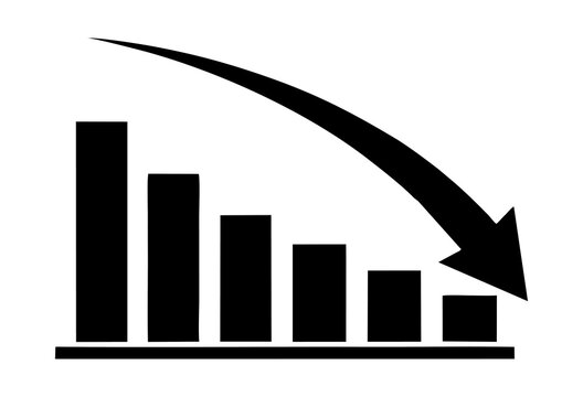 Graphic business analysis indication, A black and white graph with an arrow pointing down.