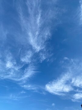 Blue sky with wispy cirrus clouds background