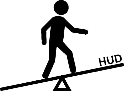 Stick figure walking up a seesaw balance scale