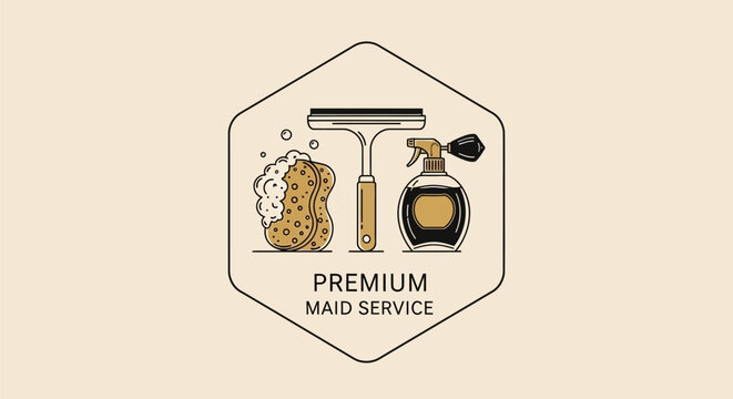 Premium Maid Service Emblem with Cleaning Supplies.