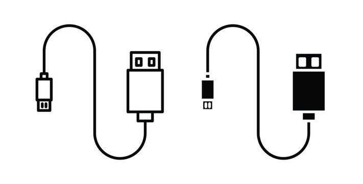 USB cable icon symbol for web and ui. Vector icon