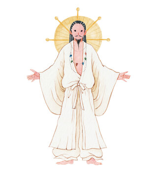 日本の神　日本神話　高御産巣日神 タカミムスビ　水彩 イラスト